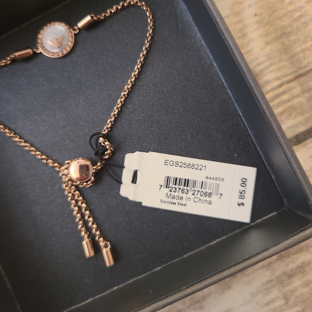 Emporio Armani Rose Gold Logo Charm Sliding Knot Bracelet